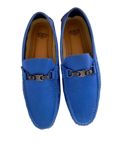 Royal Shoes Men's Blue Textured Metallic Bit Driver Dress Shoe Loafer Sz 9