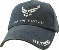 NEW USAF U.S. Air Force Retired Insignia Baseball cap hat. Washed Navy Blue 5911