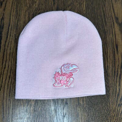 Kansas Jayhawks Beanie Womens NCAA Pink Team Mascot Logo Cuffless Knit Cap