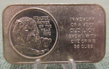 1972 Frazier The Lion Father of the Year 1 Troy Oz. .999 Silver Bar VTG Pioneer 108.76 per troy oz