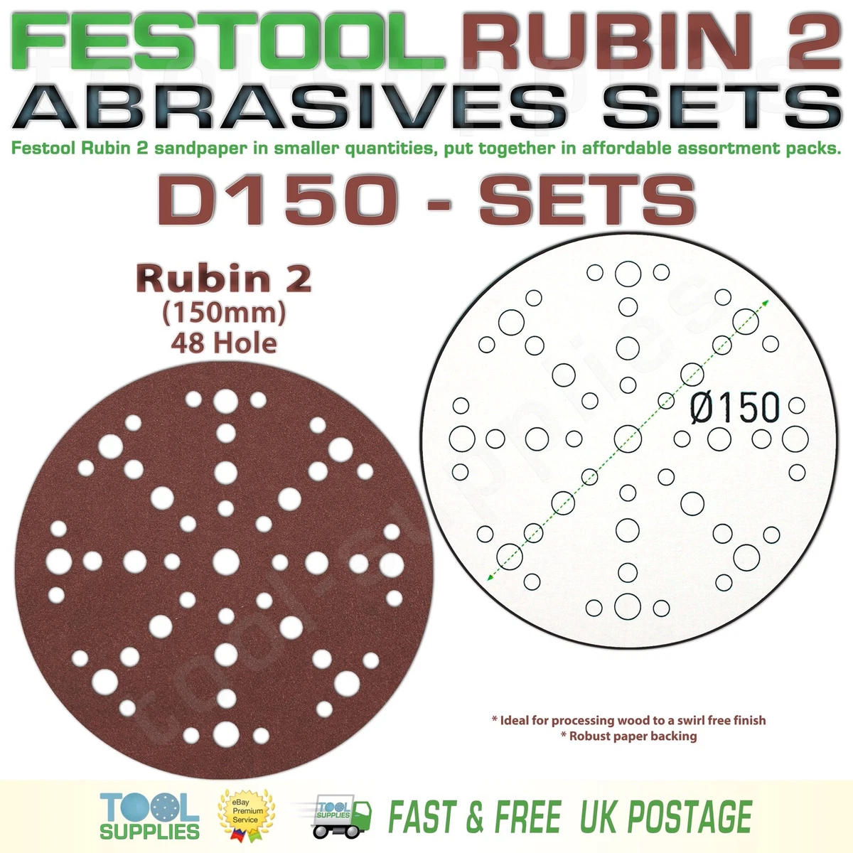 Festool RUBIN 2 150mm Sandpaper Assortment Packs RO ETS EC LEX 3 ROTEX D150 SET
