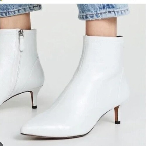 Rebecca Minkoff Siya Women’s 7 White Pointed Toe Kitten Heel Leather Booties - Picture 2 of 16