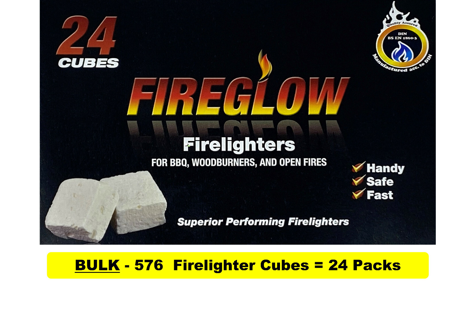 Fireglow 576 Firelighters in 24 Packs cube Hotspots Burners Fire Lighters BBQ