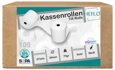 HEFLO 100 x 57mm x 30mm x 12mm EC-Cash Rollen 70gr. u. a. SumUp SEPA Text HQ Papier