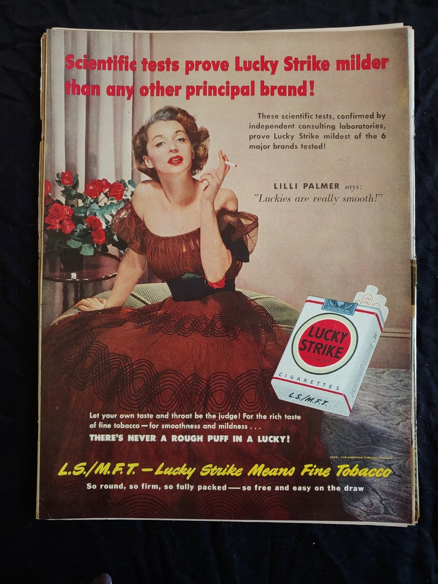 VTG 1950 Original Cigarette Magazine Ad Lucky Strike Never A Rough Puff