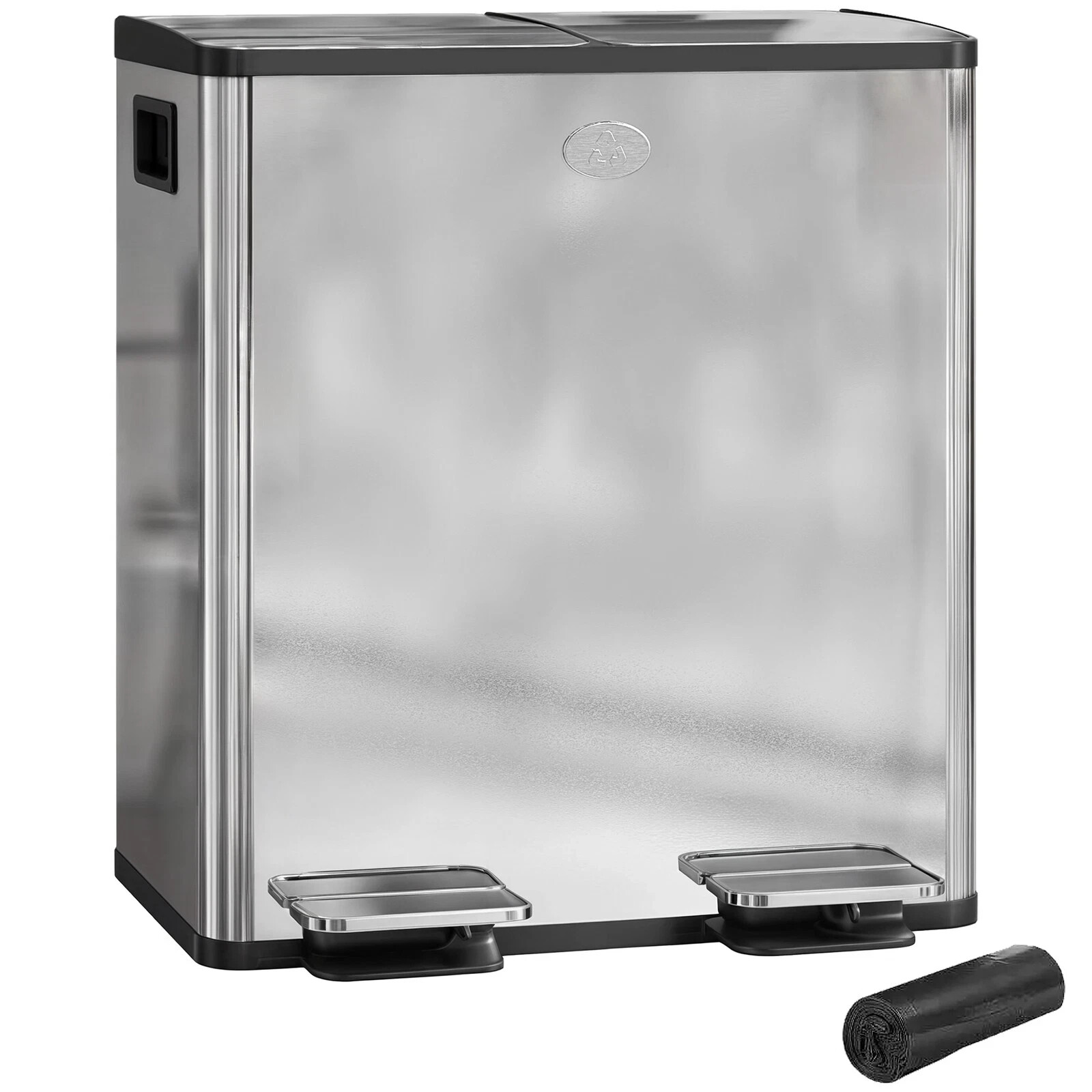 B&Q - 2 X 20L Dual Kitchen Bin Pedal Bin For Recycling & WasteSilver Tone - Image 2