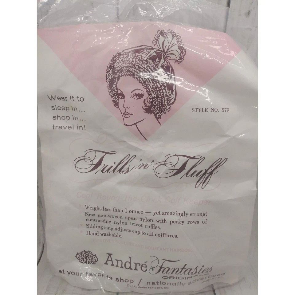 Vtg Andre Fantasies Hair Bonnet Frills n Fluff New Dead Stock Pink Blue Ruffles - Image 2 of 4
