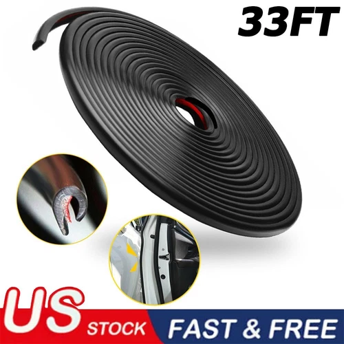 33FT Car Door Trim Edge Strip Lock Guard Moulding Rubber Seal Protector Black US