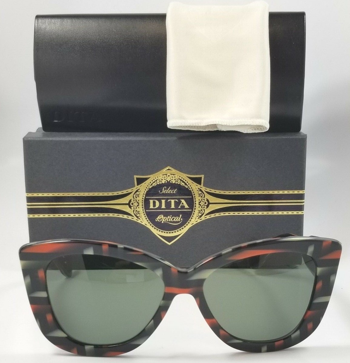 NEW DITA VESOUL 22006 BLACK MULTI GEO BLOCK Rx READY LARGE CAT EYE