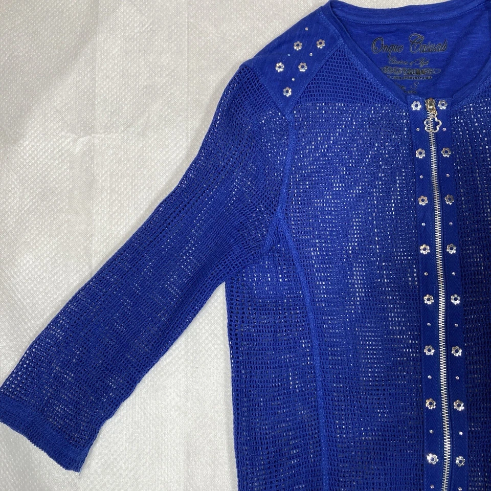 Chaqueta Onque Informals Para Mujer Pequeña Azul Malla Adornada Cremallera Playa Informal Transparente Foto 3 de 4