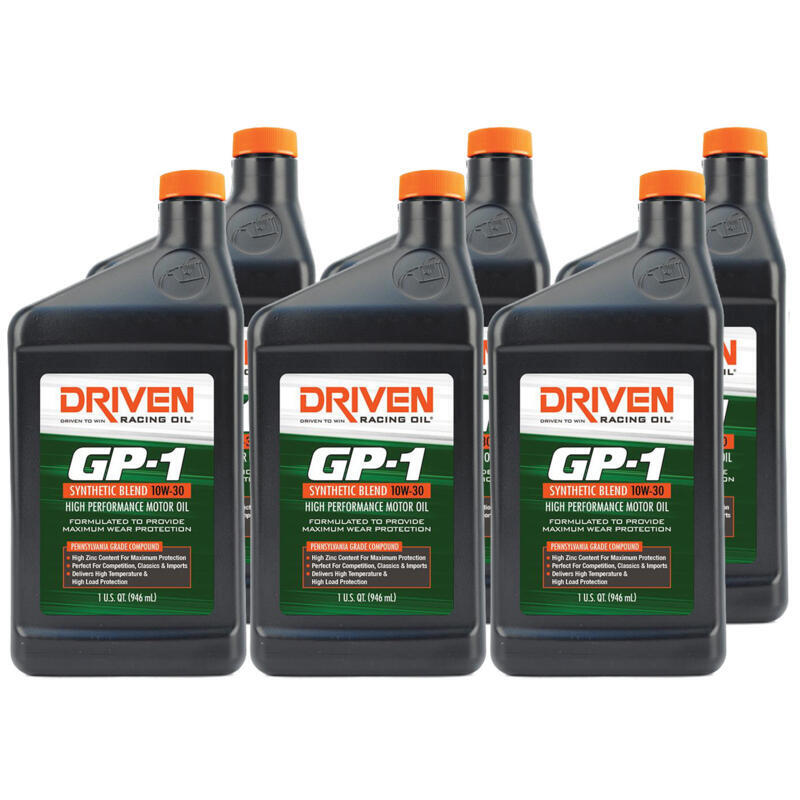 Driven Racing Oil 19306, GP-1 High Perf. Oil, Synthetic Blend 10W-30, 6 Qts