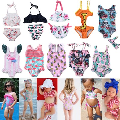 Infant Baby Girl 3PCS Beachwear Bikini Braces Tops Briefs Headband Swimming Wear