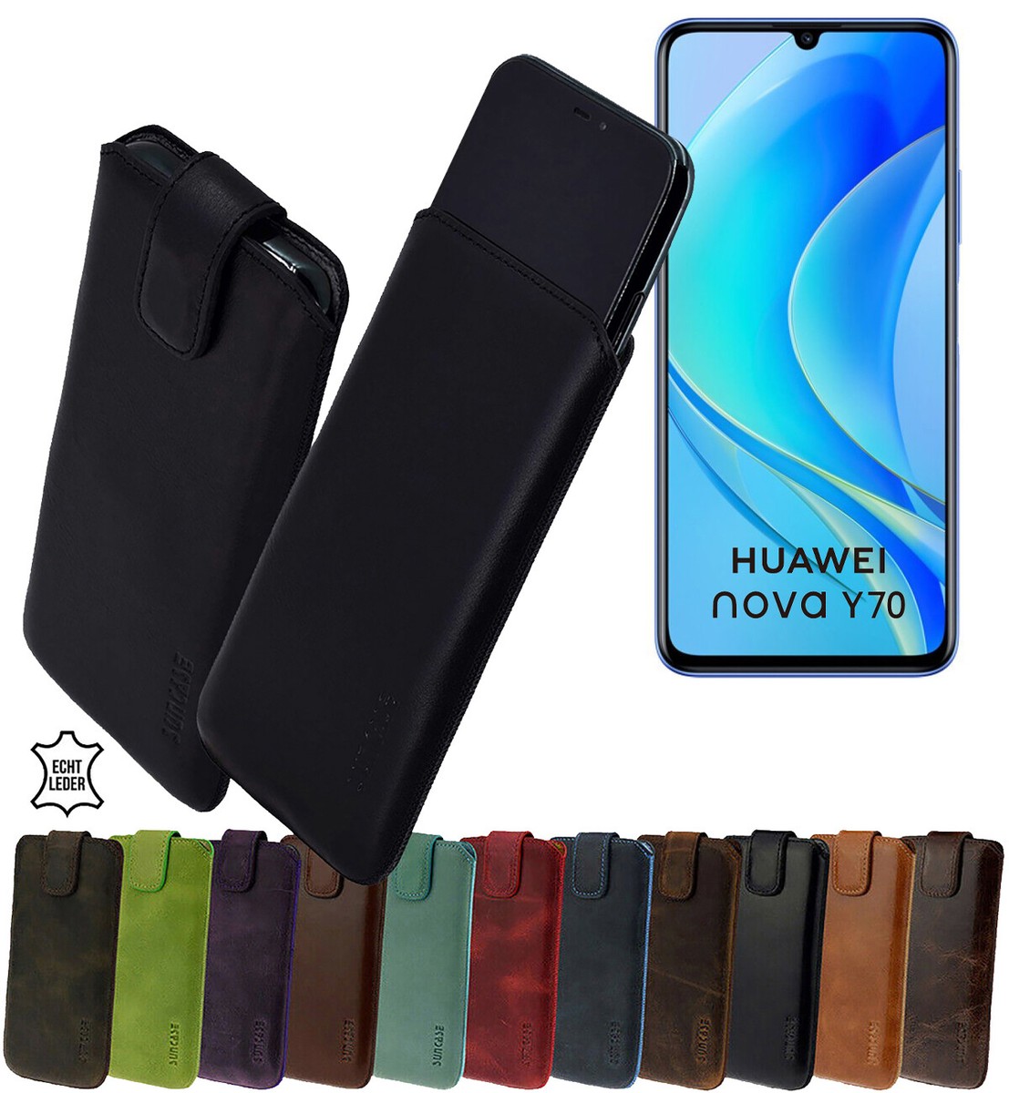 Suncase® Hülle Tasche Echt Leder Handyhülle Slim Case Etui für
