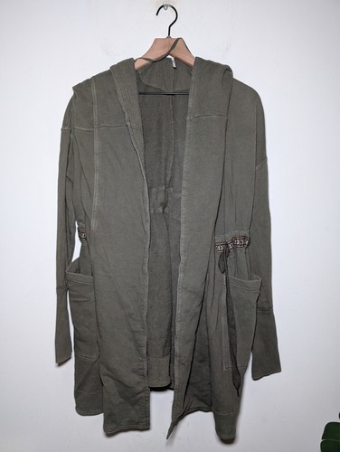 Free People Studio City Army Green Open Cardigan Jacket Chunky Oversized Boho S - Picture 2 of 7