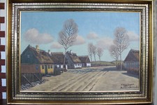 DECORATIVE DANISH PAINTING "DANISH VILLAGE STREET" SIGNED:N.HENNINGSEN #11710
