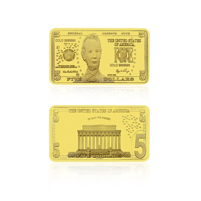 US Gold Bar 5 Dollars Gold Plated Medal Commemorative USD Coin Ornament Crafts