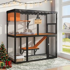 Wooden Catio Outdoor Cat Enclosure Large Cat House for Mulitiple Cats Walk