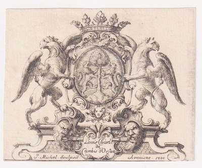 Exlibris Cambis D'Orsan / Comtat Provence Coat Of Arms Ex-Libris Bookplate 18E