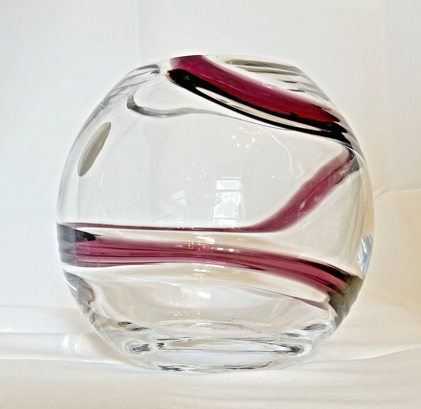 Vintage Studio Art Glass Bowl Vase Clear Glass Amethyst Swirl Handmade image 4