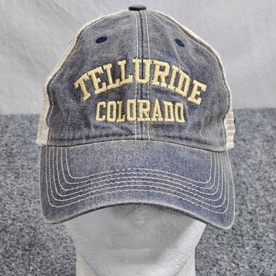Vintage Y2K Telluride Colorado Trucker Hat Blue Denim Beige Cap Snapback Gorp