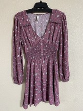 American Rag Pink Floral Long Sleeve V-neck Mini Dress Size L  Preowned