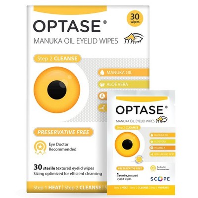OPTASE Manuka Oil Eyelid Wipes, 30 Count ? Eyelid Cleansing Wipes with Natural M