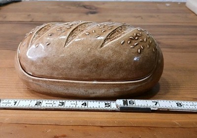 Hand Made Ceramic Bread  Image Dish with Lid See Photos