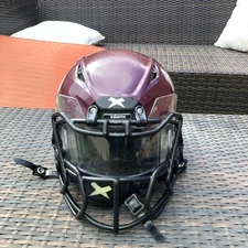Maroon Xenith Shadow YM Helmet w/ visor and chinstrap and prime facemask