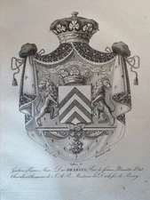 ENGRAVING HERALDIC COAT DUC de LEVIS PAIR FRANCE COAT OF ARMS RESTORATION 1815
