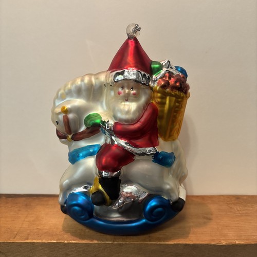 Abt. 56 Merkur Glas handbemalt Schaukelpferd Weihnachtsmann Ornament groß 7,5" 77002 - Bild 1 von 7