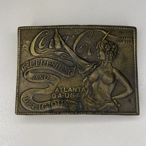 Vintage Coca-Cola Belt Buckle Tiffany Foundry Embossed Lady Atlanta GA USA