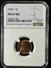 1953  1C RD  Lincoln Wheat One Cent NGC MS67RD  6967827-003