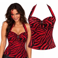 Mujer Estampado Cebra Cuello Halter Top Vestido Elegante Freaky Nikki Obsession Disfraz