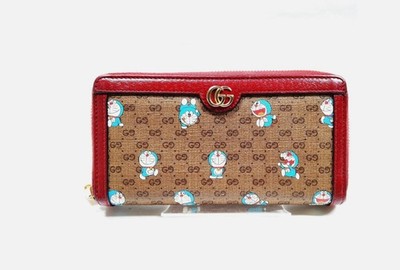 Rare! Gucci X Doraemon Collaboration Long Zip Red Wallet! GG Logo Red Collab