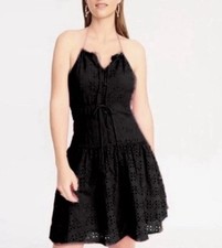 J.Crew Anguilla Mini Halter Dress Womens Eyelet Black Fit &Flare Sleeveless Sz 2