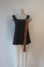 Womens ALYSI 100% Silk Gray Tank Blouse W/Tan Buckle Strap 4