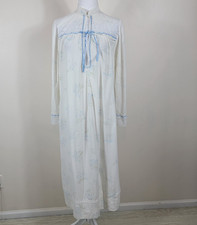 Barbizon Nightgown M White Floral Flannel Vintage Crochet Lace Cottagecore