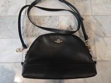 Coach Black Pebbled Dome Crossbody Bag Gold Hardware Zip Designer Accent