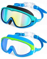 2 Pack Wide View Swimming Goggles, No Leaking Kids Swim Goggles with AntiFog/...