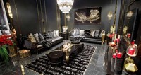 Designer Schwarzes Sofa-Set 2X Luxus 3-Sitzer Edler Couchtisch 3Tlg