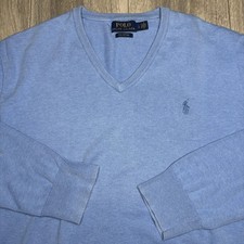 Polo Ralph Lauren Sweater Mens Large Blue Pima Cotton V-Neck Pullover Pony Logo