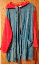 Super Mario Men's Bathrobe Size L/XL Blue Red Soft Polyester Fleece with Hood