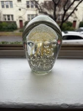 Large Murano? Art Glass Jellyfish Paperweight Gold Bubbles 6.25” Aquarium Look