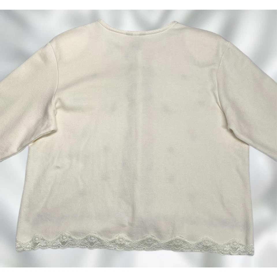 Cardigã de lã bordado preto creme vintage anos 90 tamanho XL - Imagem 2 de 4