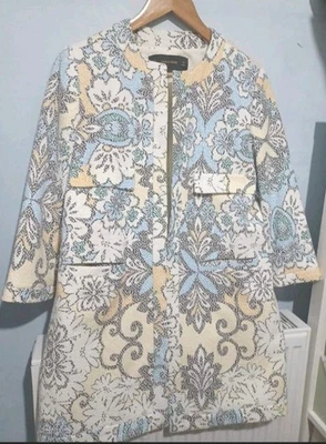 Zara Basics Pixelated Jacquard Floral Print Open Jacket Pocket Coat Size M - Image 1 of 4