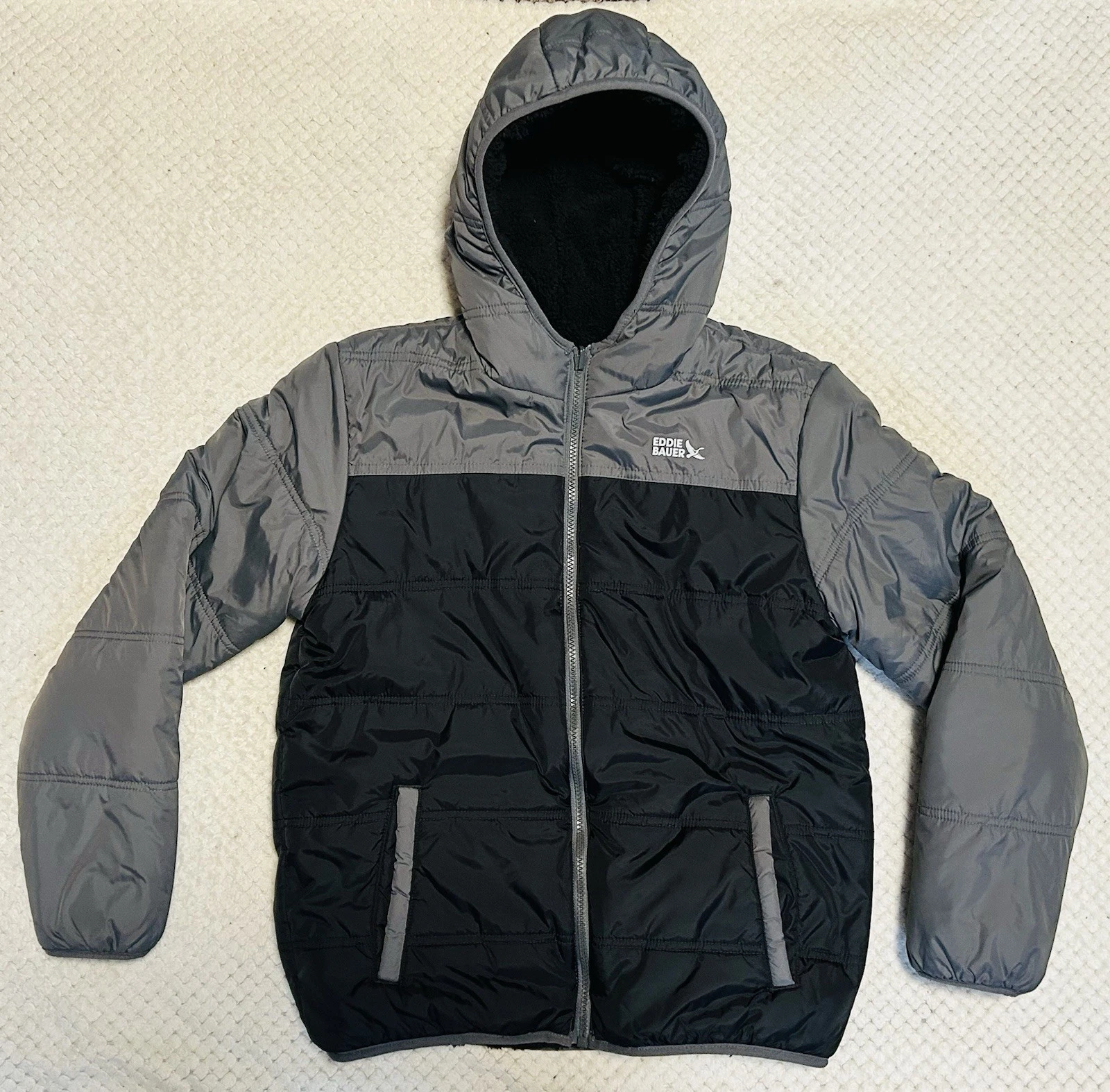 Eddie Bauer Big Boys Reversible Puffer Jacket Insulated Kids Size Large (14/16)