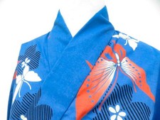 JAPANESE KIMONO YUKATA BLUE 154cm 5 ft 1 in COTTON EE8127