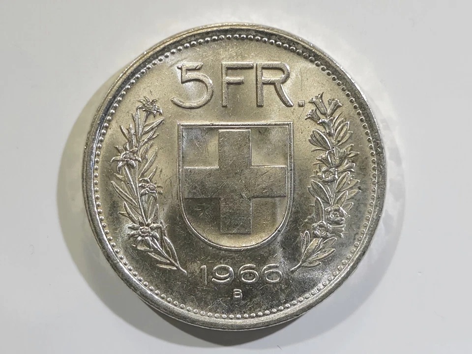 1966B 5 FRANCS SWITZERLAND HELVETIA BU 83.5% SILVER COIN - Image 4 of 4