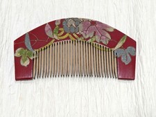 Red Retro Lacquer Hair Comb with Flower Design Large 4.33"