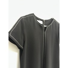 Jones New York Black Crepe Shift Dress Contrast Stitch Mod Minimalist Sz 10